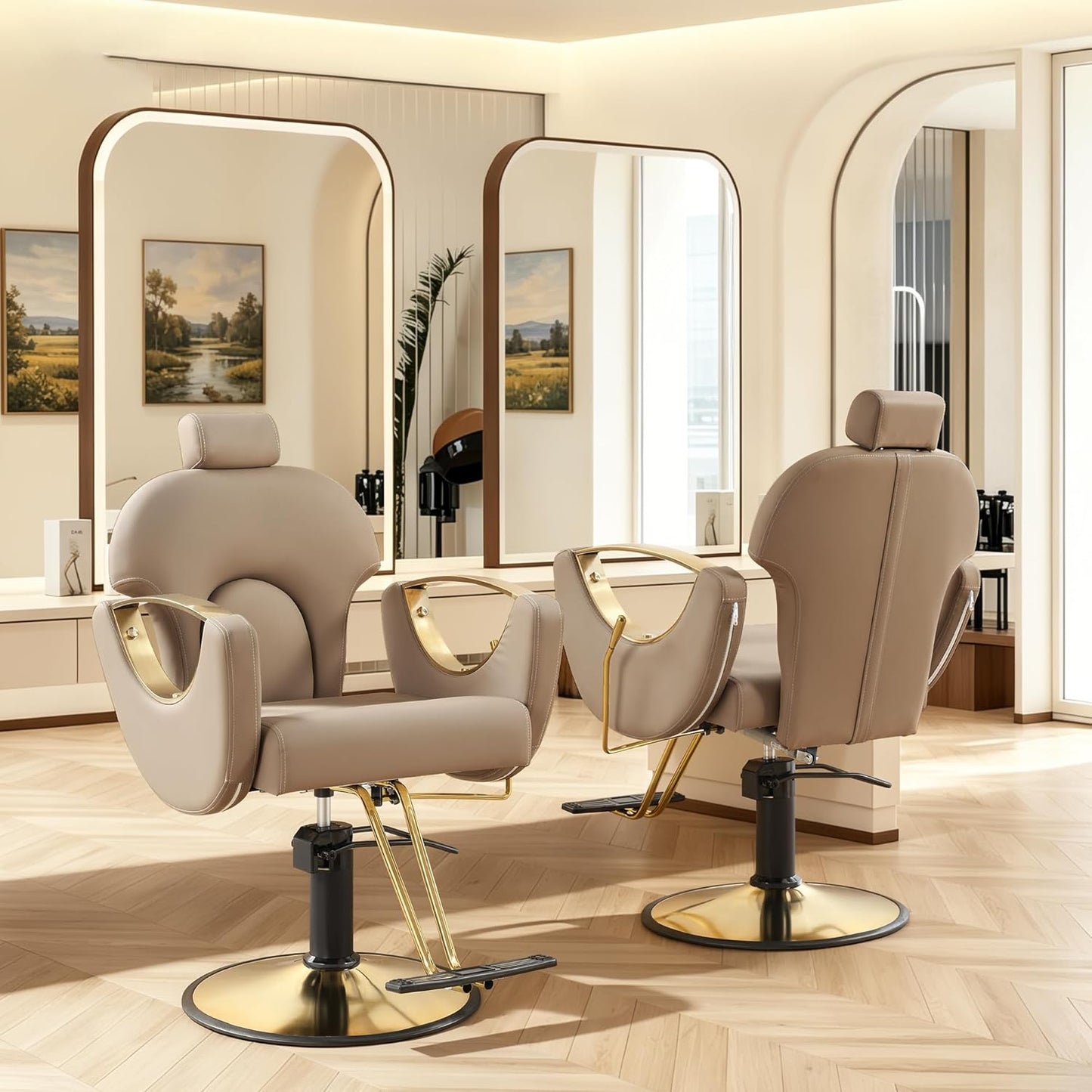Reclining Barber Chair - Height Adjustable Styling Chair for Hair Salon | 360° Swivel, Grey