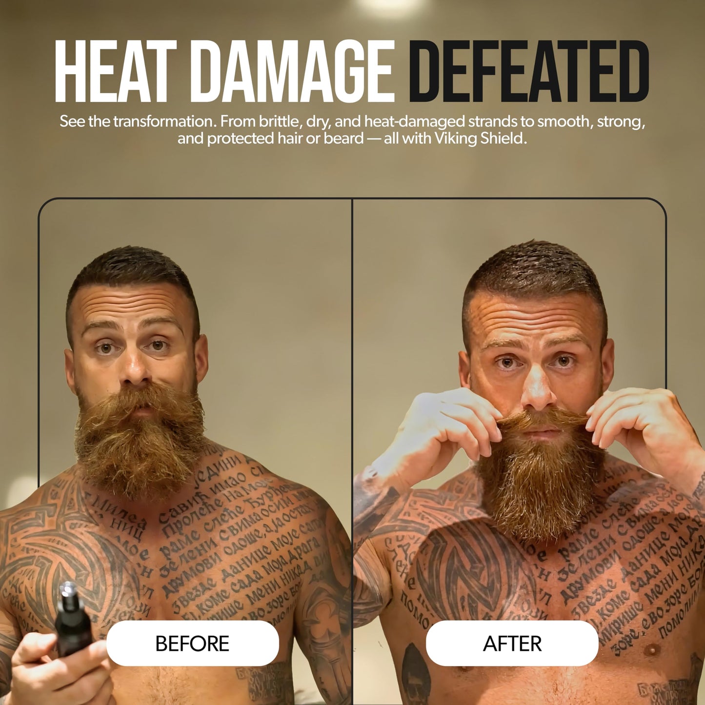 Beard & Hair Heat Protectant Spray - Viking Shield Beard Spray for Men, Protects Hair from Heat Damage of Straightener and Styling - Argan Oil Thermal Protector Spray - Protect Up To 450º F - 4 Fl Oz
