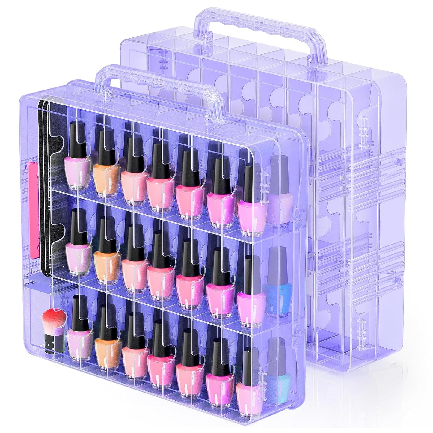 Nail Polish Organizer - 48 Bottle Transparent Holder with Adjustable Divider | Double-Sided Gel Polish Storage Case