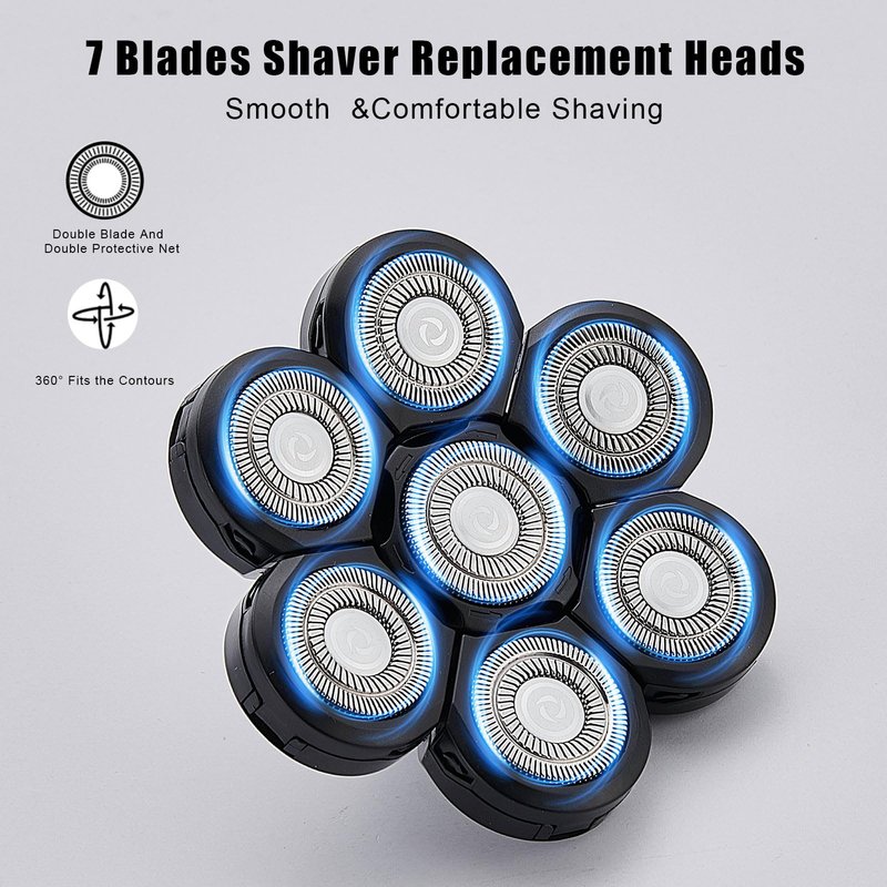 7 Blades Head Shaver Replacement Heads, Universal Fit for Electric Razors, Wet & Dry Use, 7D Floating Design, Stainless Steel Blade Heads, Ideal for Men's Face & Bald Head Shaving (1 Count)