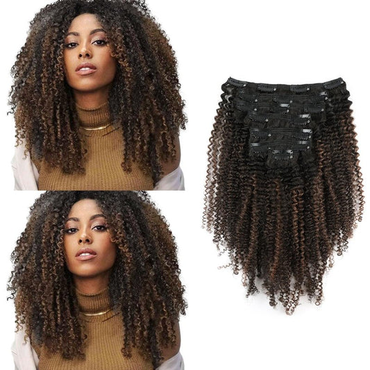 Sassina 4B 4C Afro Curly Clip in Human Hair Extensions Double Weft Clip ins for African American Natural Black to Chocolate Brown Clip in Hair Extensions 120 Grams 18 Inch 7 Pcs