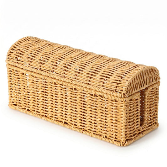 Cable Management Box, Handwoven Rattan Cable Organizer, Cord Organizer Box to Hide Cords & Power Strip, Boho Wire Hider Basket for Home Office, Dome Cover, Natural