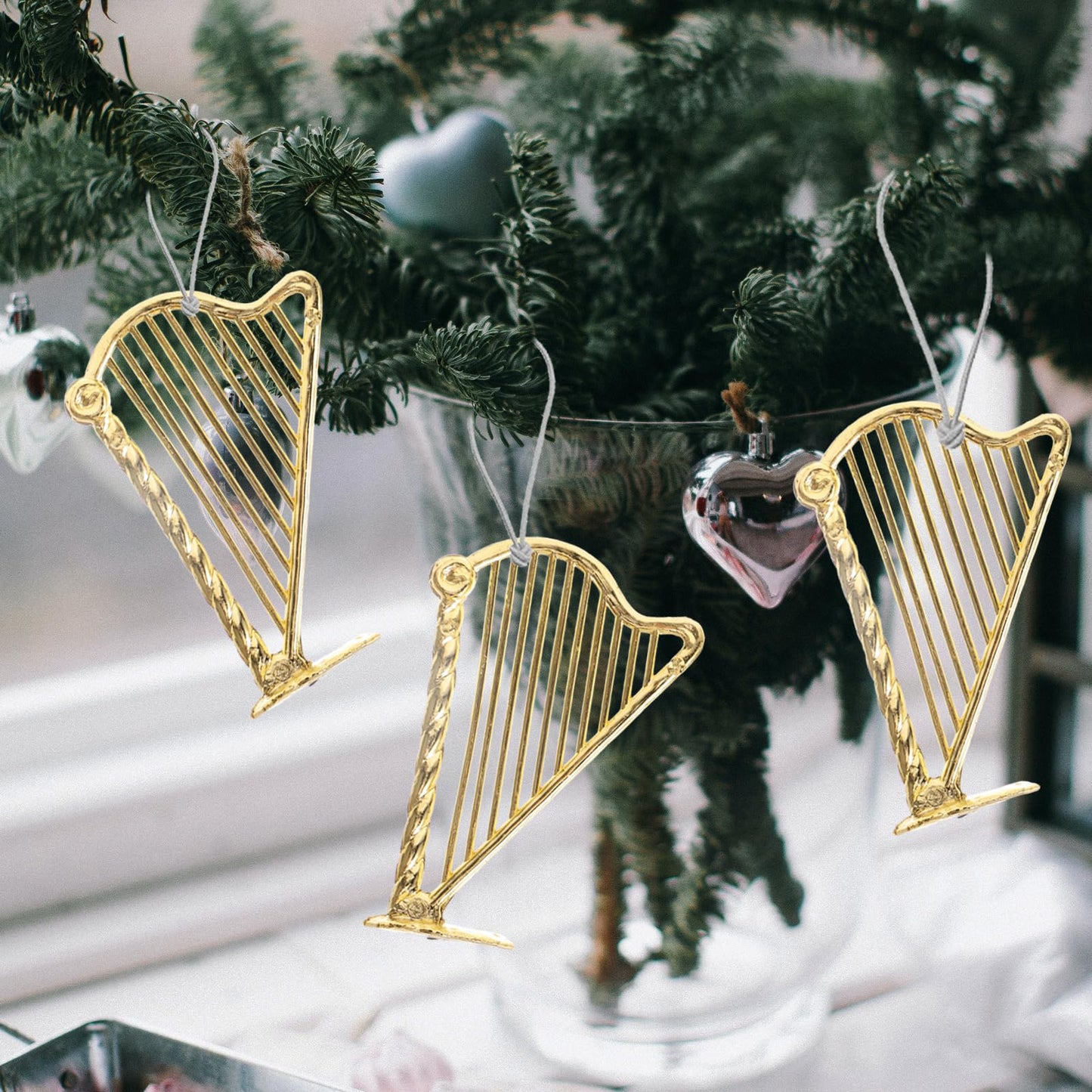 10pcs Miniature Harp Instrument Model Xmas Tree Musical Instrument Harp Model Pendant for Christmas Music Party Home Decor