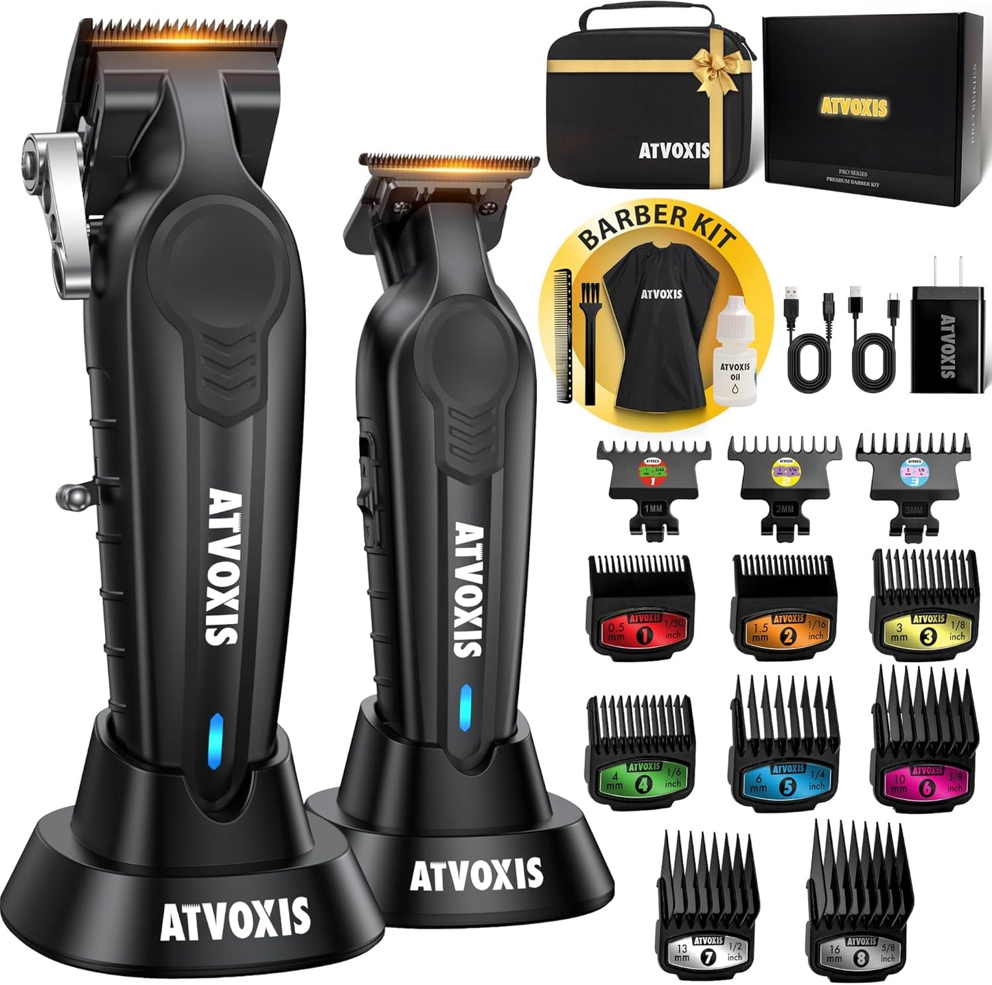 Professional Hair Clippers for Men - Cordless Barber Trimmer Set | Hair Cutting Kit in Black