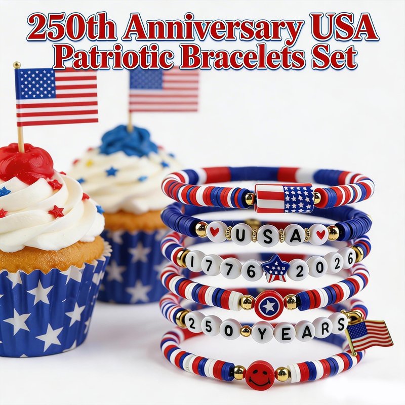 4th of July Outfits for Women - 6 Pack Patriotic 𝐁𝐫𝐚𝐜𝐞𝐥𝐞𝐭𝐬 for 250th Anniversary USA Shirt | 250th Anniversary 1776-2026 USA Merchandise | Fourth of July Accessories Decorations Party Favors
