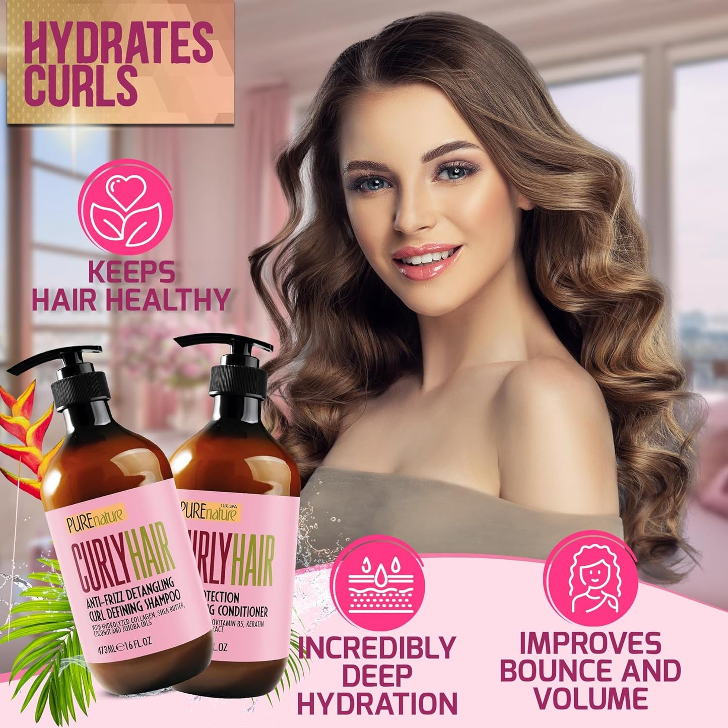 Curly Hair Shampoo & Conditioner Set - Sulfate-Free, Color Safe | Moisturizing for Wavy, Frizzy & Permed Styles with Argan Oil