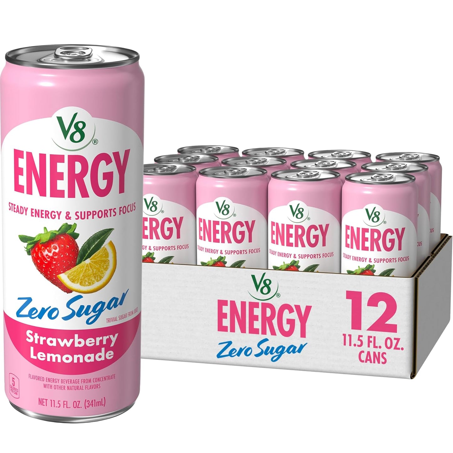 V8 Energy Peach Mango Energy Drink - 8 Fl Oz Can | 24 Pack of Refreshing Energy Boost
