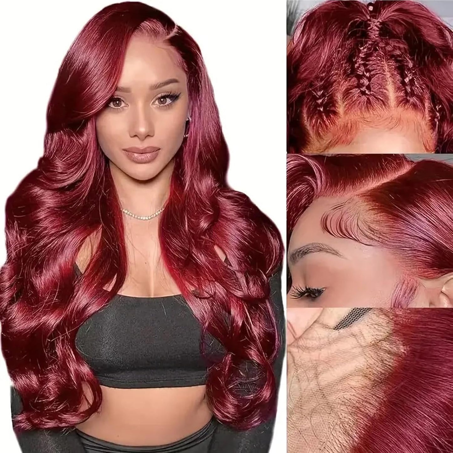 Burgundy Human Hair Wig - Water Wave Lace Front, 26-Inch 99J Deep Wave for Women | HD Transparent 13x4