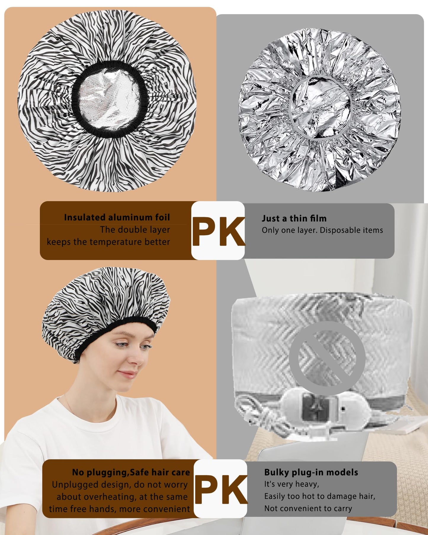 YIZIJIZI 2 Pieces Heat Cap for Deep Conditioning, Conditioning Cap Made of Aluminum Foil for Home and Salon Use, Hair Dyeing（Black white stripes）