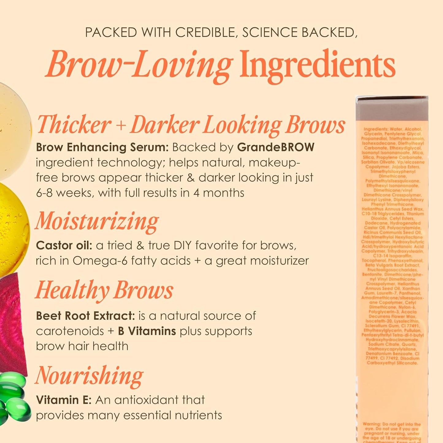 Grande Cosmetics GrandeBROW Tinted Brow Gel & Enhancing Serum - Thicker, Darker Brows with Castor Oil | Long-Lasting Formula