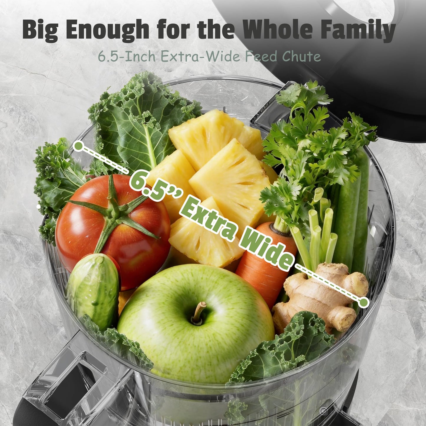 Heartnoks Juicer Machines, 6.5" Extra-Wide Feed Chute Cold Press Juicer for Whole Fruits, Easy to Clean 3-in-1 Juice, Sorbet & Nut Milk Maker, 300W Masticating Juicer for Home & Gifting