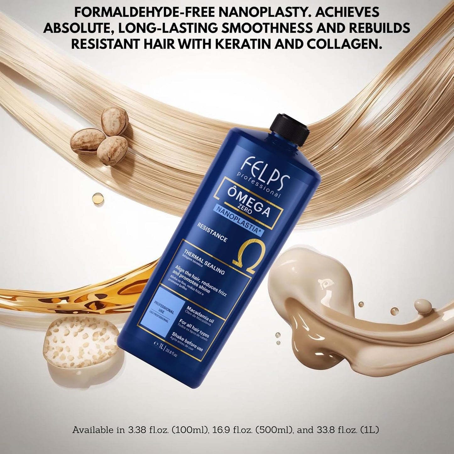 Omega Zero Nanoplastia Hair Treatment Kit - Formaldehyde Free Straightening & Smoothing with Macadamia Oil | 1L/33.81oz, 2 Pack
