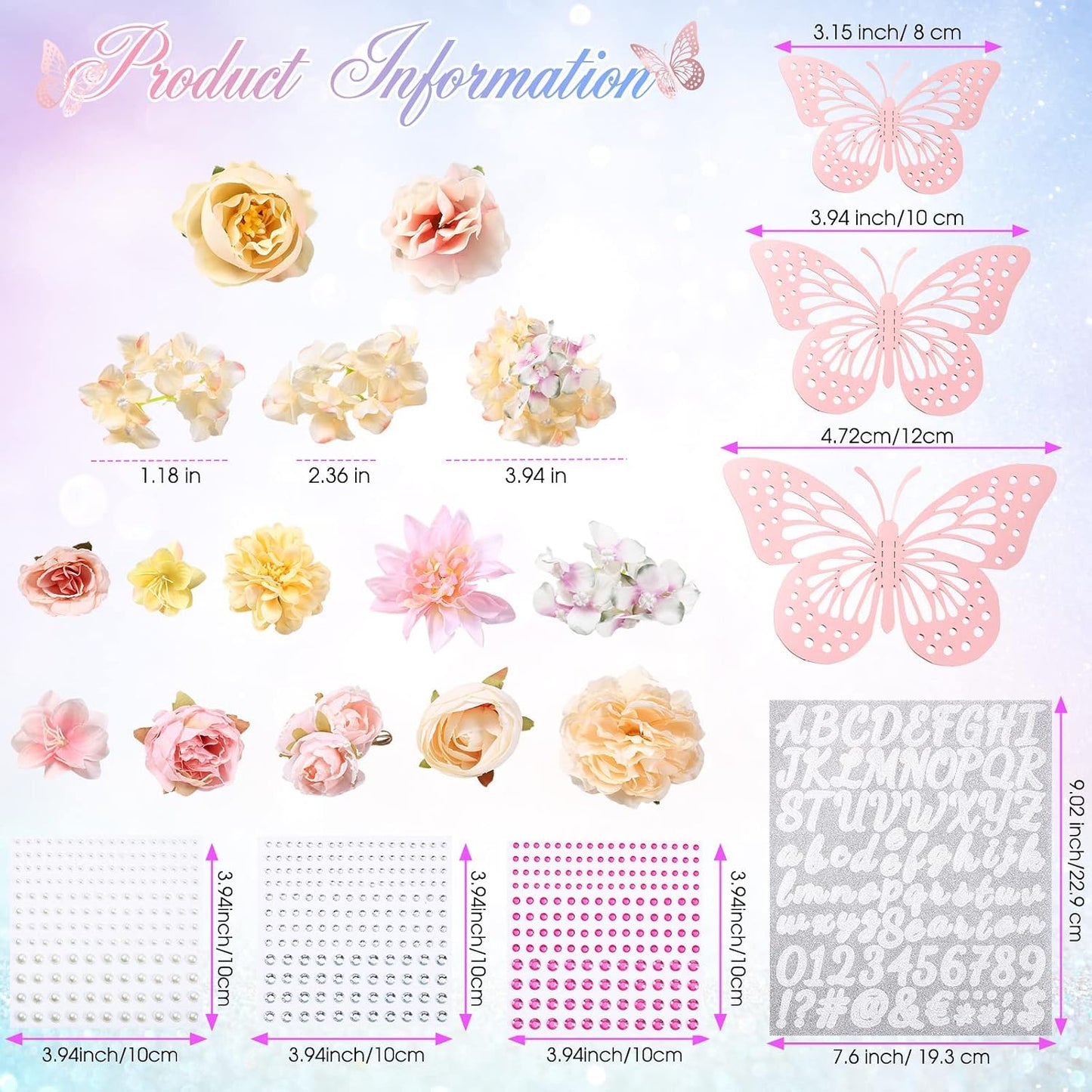 DIY Graduation Cap Decorations Kit - Faux Flowers, 3D Butterflies & Rhinestones | Pink Grad Cap Topper for 2026