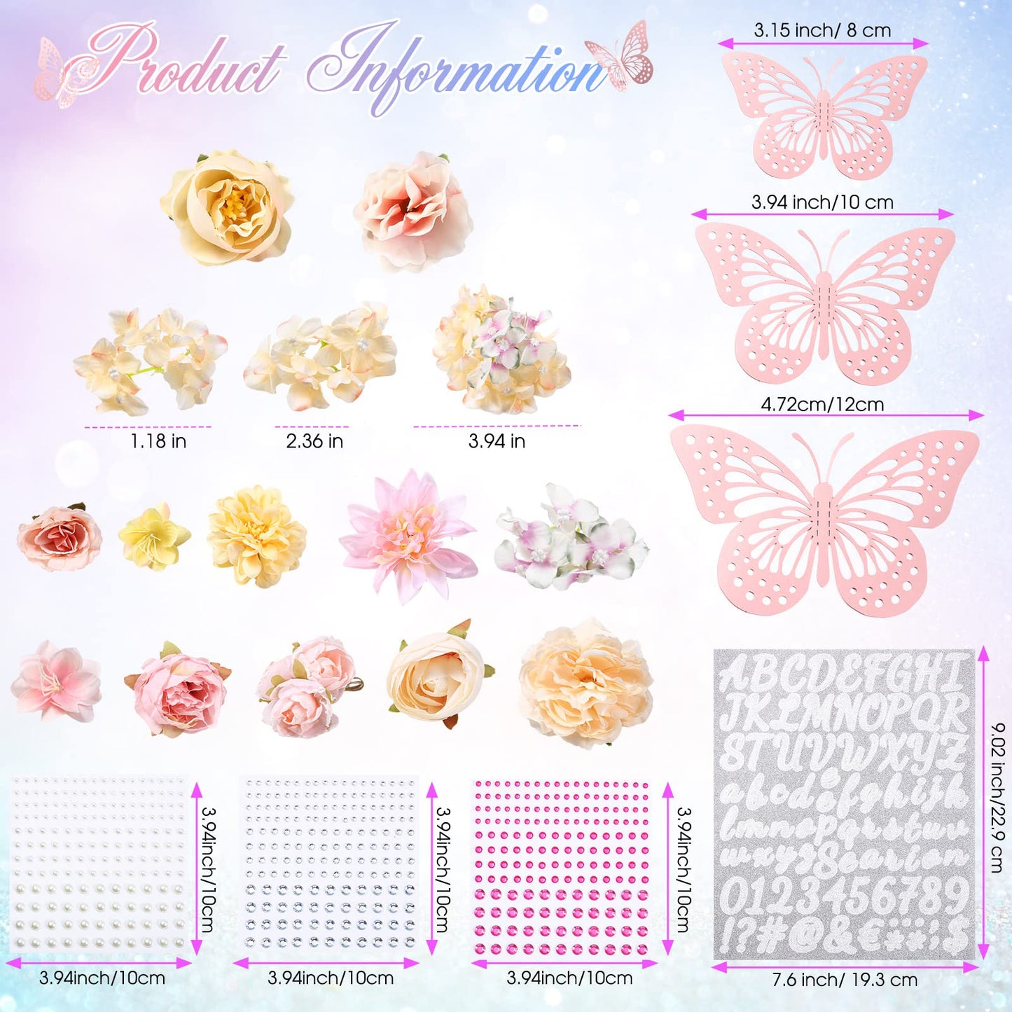 Hoteam DIY Graduation Cap Decorations Kit Included Faux Flowers 3D Butterfly Self Adhesive Rhinestones Glitter Alphabet Letter Stickers for 2026 Grad Cap Topper Party Gifts Decor(Pink)