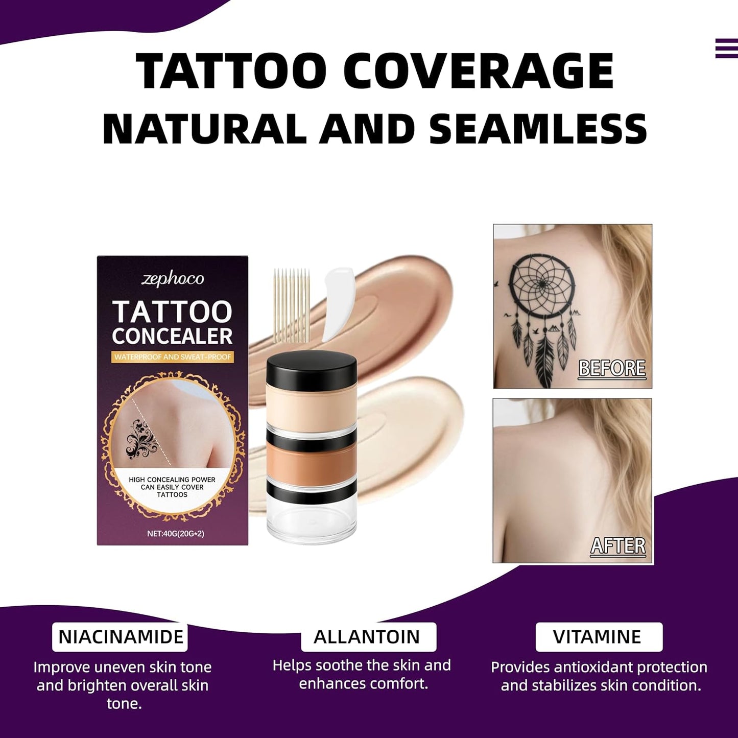 Tattoo Cover Up Cream - Waterproof & Sweatproof Body Concealer for Scars & Dark Spots | Blendable Dual Shades (Ivory & Medium Deep)
