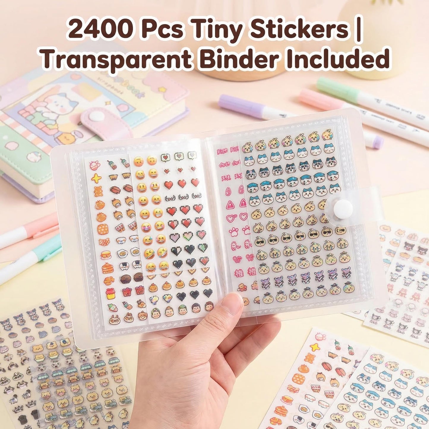 Small Stickers, 2400pcs 30 Sheets Scrapbooking Supplies, Miniature Tiny Stickers with Storage Book Cute Mini Sticker Sheets DIY Sticker Faces for Girls Art Craft Gooka Journaling Decoration