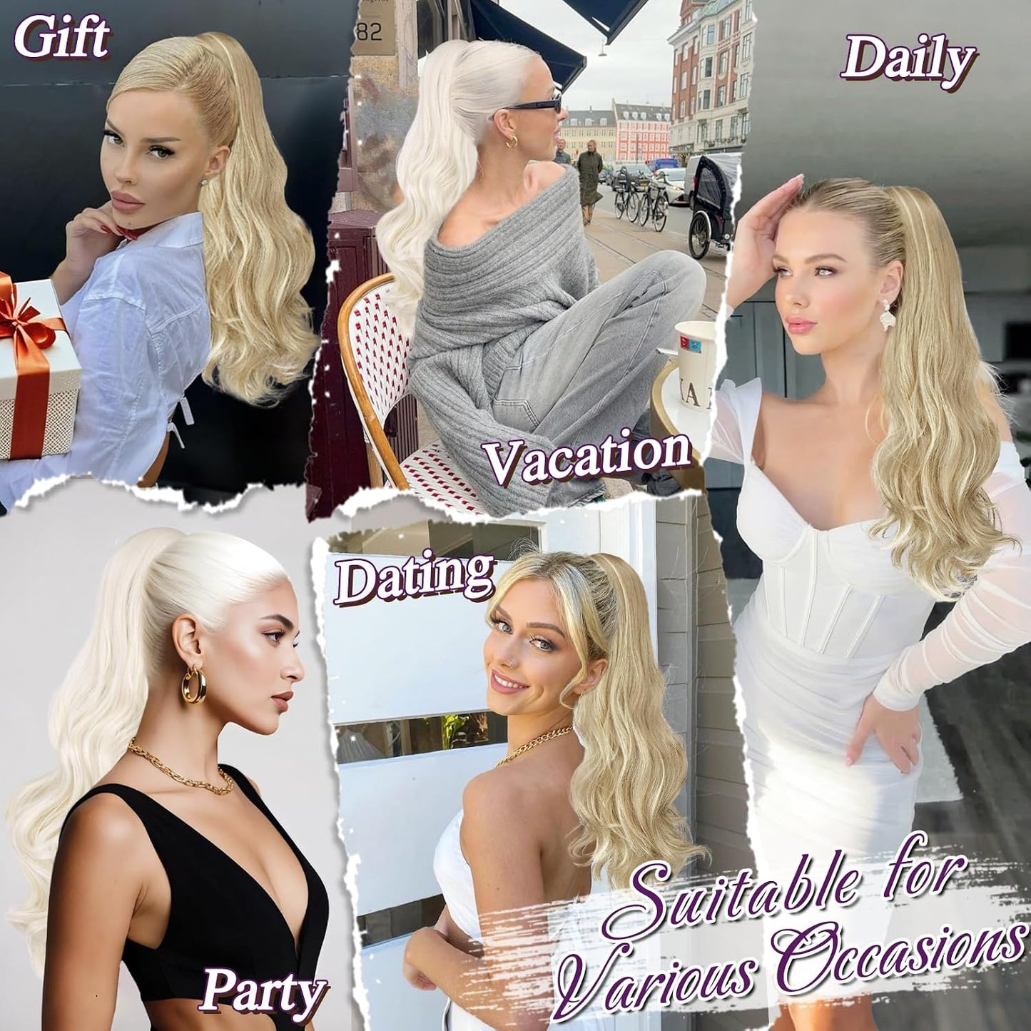 Platinum Blonde Wavy Drawstring Ponytail Extension - 20 Inch Clip-In Hairpiece for Women | Natural-Looking Curly Hair
