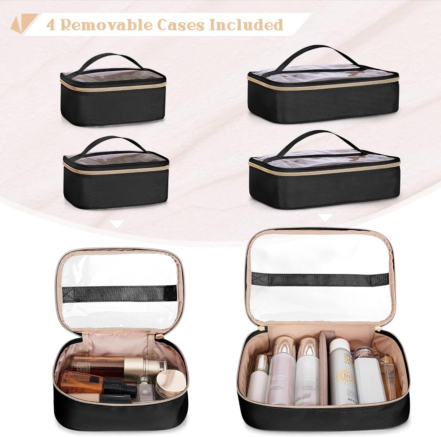 Professional Makeup Artist Travel Case - Large Organizer with 4 Detachable Bags | Black Makeup Storage