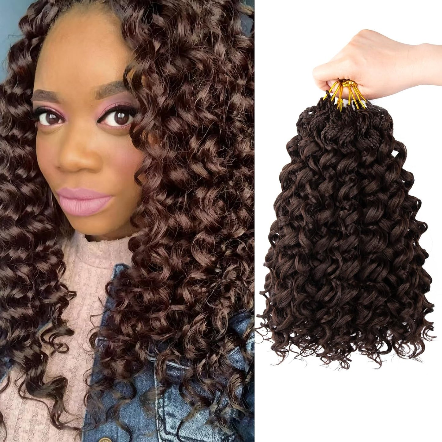 GoGo Curl Crochet Hair - 14 Inch Pre Looped Braids for Black Women | Soft Synthetic Deep Water Wave Extensions