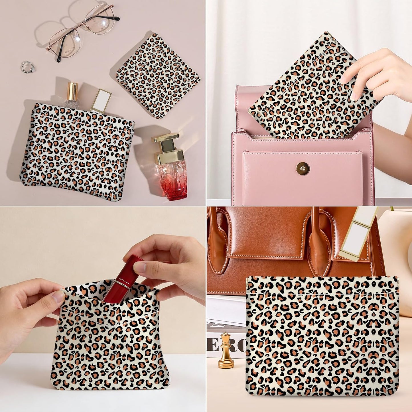 Leopard Print Makeup Bag Set - 2 PCS PU Leather Cosmetic Organizer | Portable Travel Pouch for Women