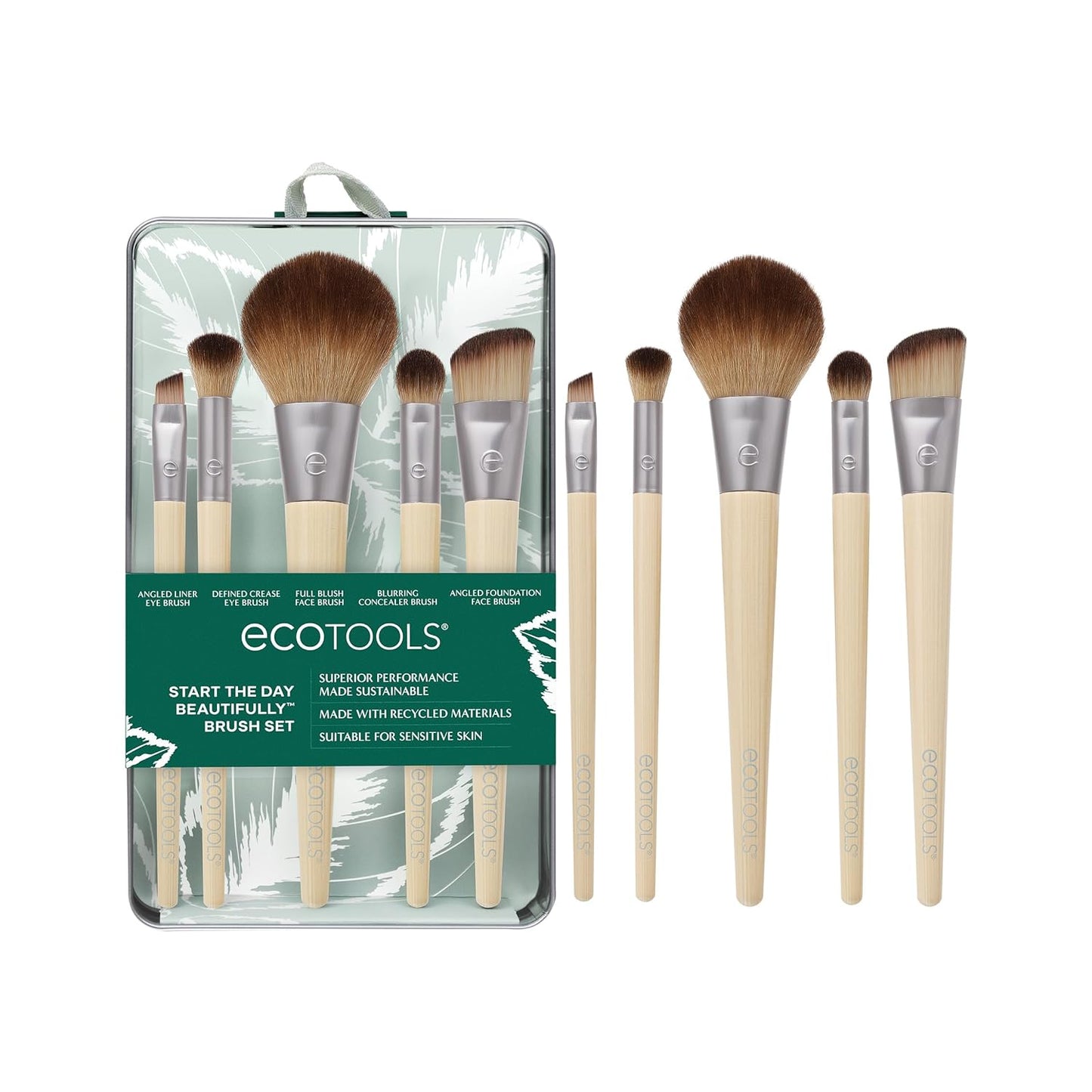 EcoTools Makeup Brush Set - 6 Piece Eco-Friendly Kit for Eyeshadow, Blush & Foundation | Vegan & Cruelty-Free
