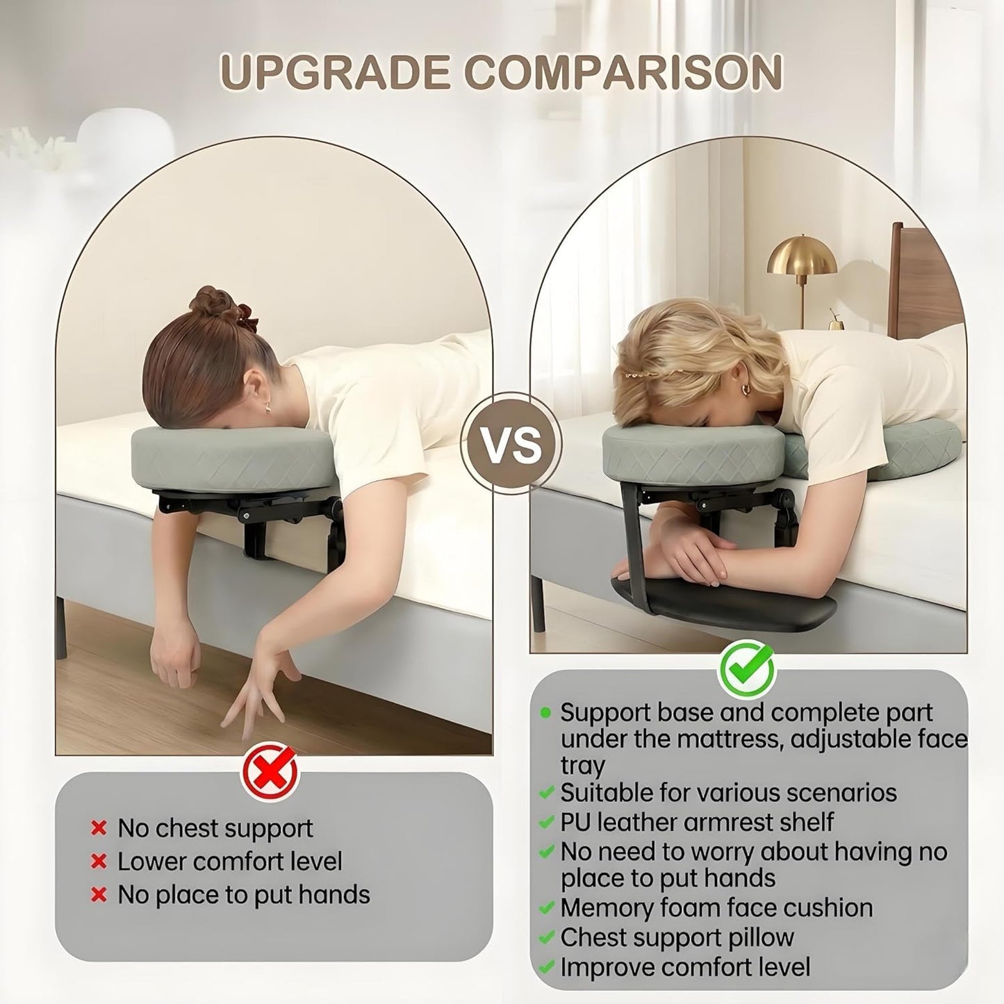 Massage Headrest for Bed - Ergonomic Face Cradle with Arm Rest & Foam Pillow | PU Leather Comfort