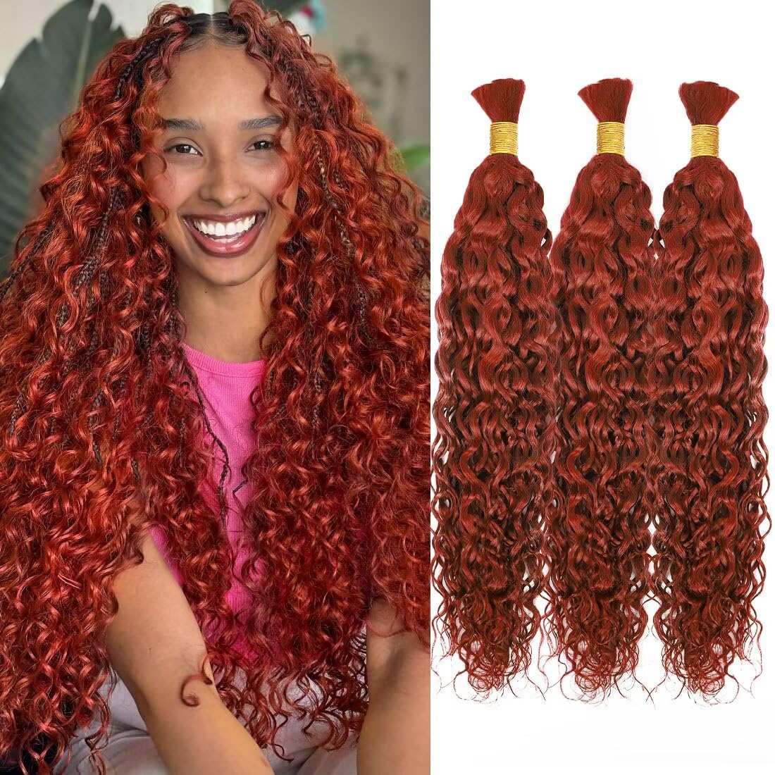 Boho Hair - 30 Inch Curly Virgin Human Braiding Hair for Women | 12A Knotless Deep Wave, 100g 2 Bundles Natural Black