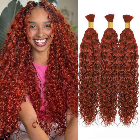Unprocessed Human Hair for Braiding - #350 Ginger Copper Curly Bulk Hair | 22 Inch, 150g, 3 Bundles