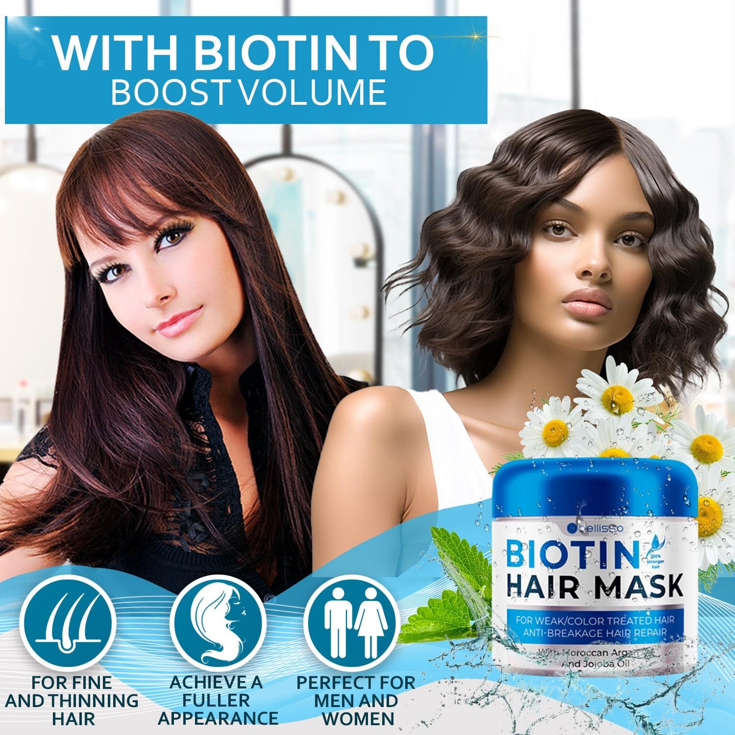 Biotin Hair Mask - Volume Boosting Deep Conditioner for Dry, Damaged Hair | Hydrating Repair Treatment for Curly Hair