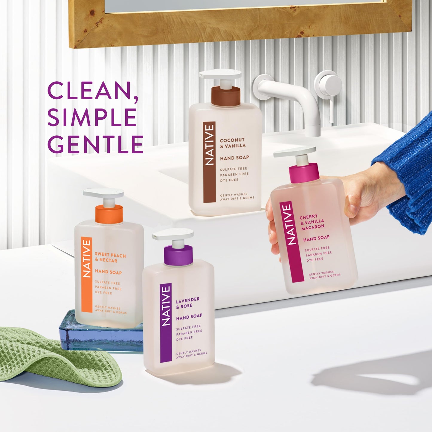 Native Liquid Hand Soap, Lavender & Rose Scent, Non-Drying Formula for Soft, Smooth Hands, Made with Plant-Based Cleansers, Sulfate & Paraben Free, 13 oz Bottle