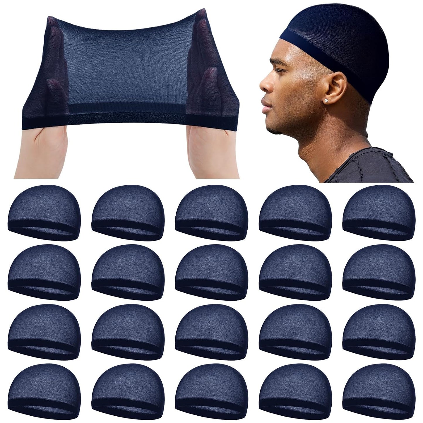 Stretchy Nylon Skull Wave Caps for Men - 10 Pcs Lightweight Beanie Set | Black