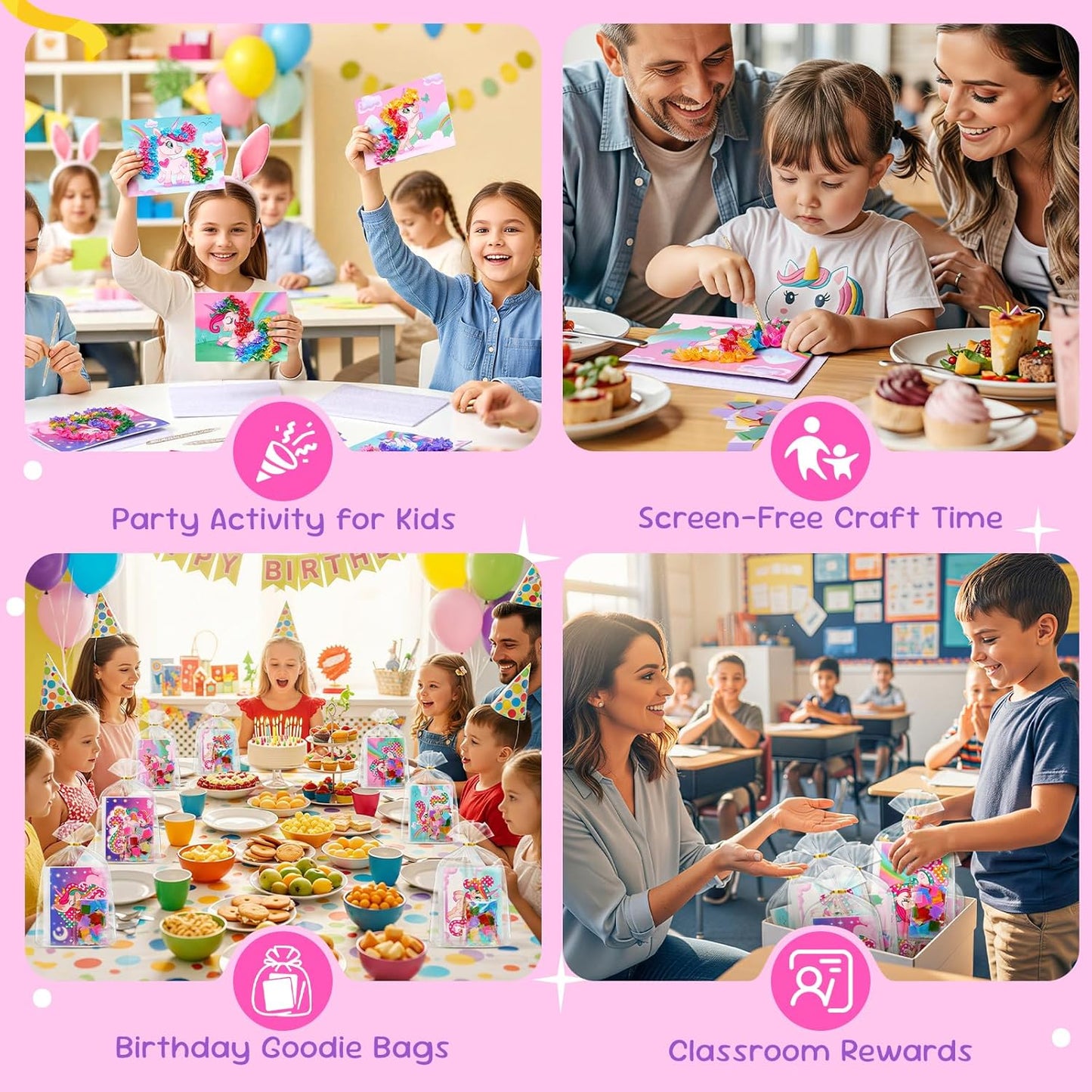 JoyCat Unicorn Party Favors - 24 Pack DIY Poke Art Craft Kits for Kids Ages 4-9 | Birthday Goodie Bags & Classroom Prizes