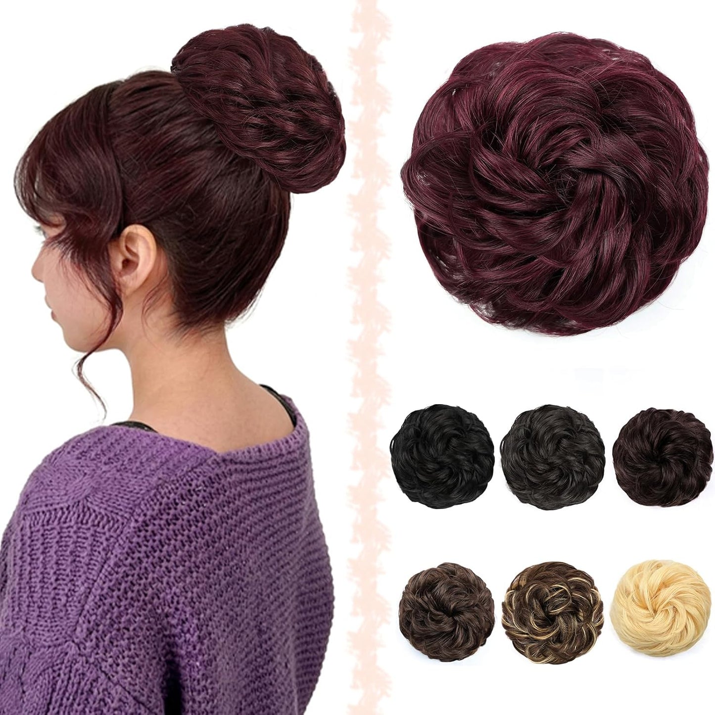 Messy Bun Hair Piece - Real Human Hair Thick Fluffy Donut Updo | Natural Black Ponytail Extension