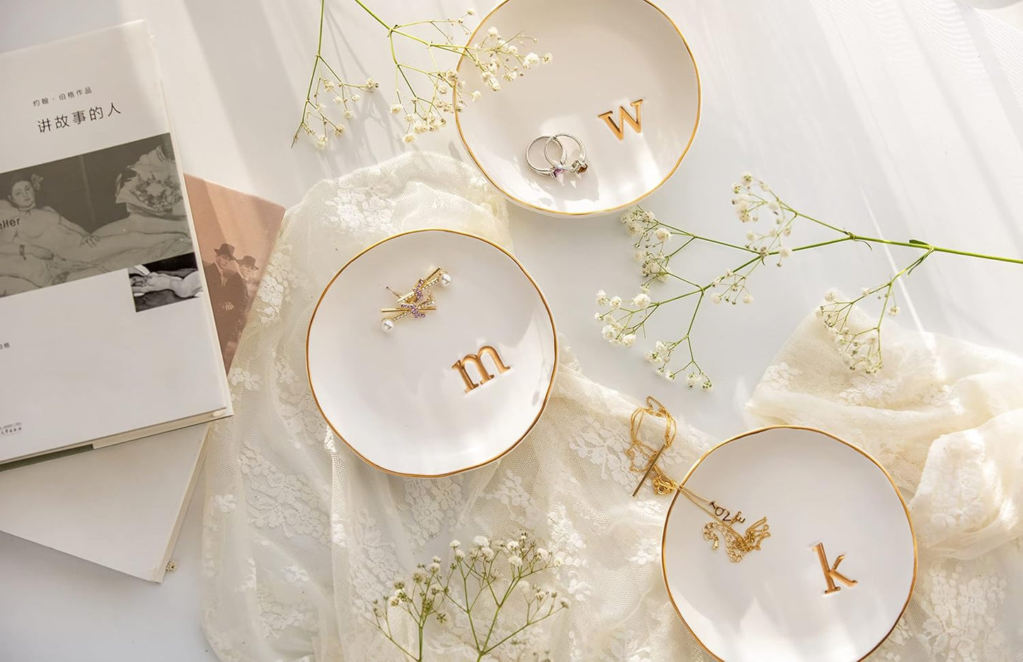 Ceramic Jewelry Tray - Decorative Trinket Dish for Rings, Earrings & Necklaces | 4.75" White Surface