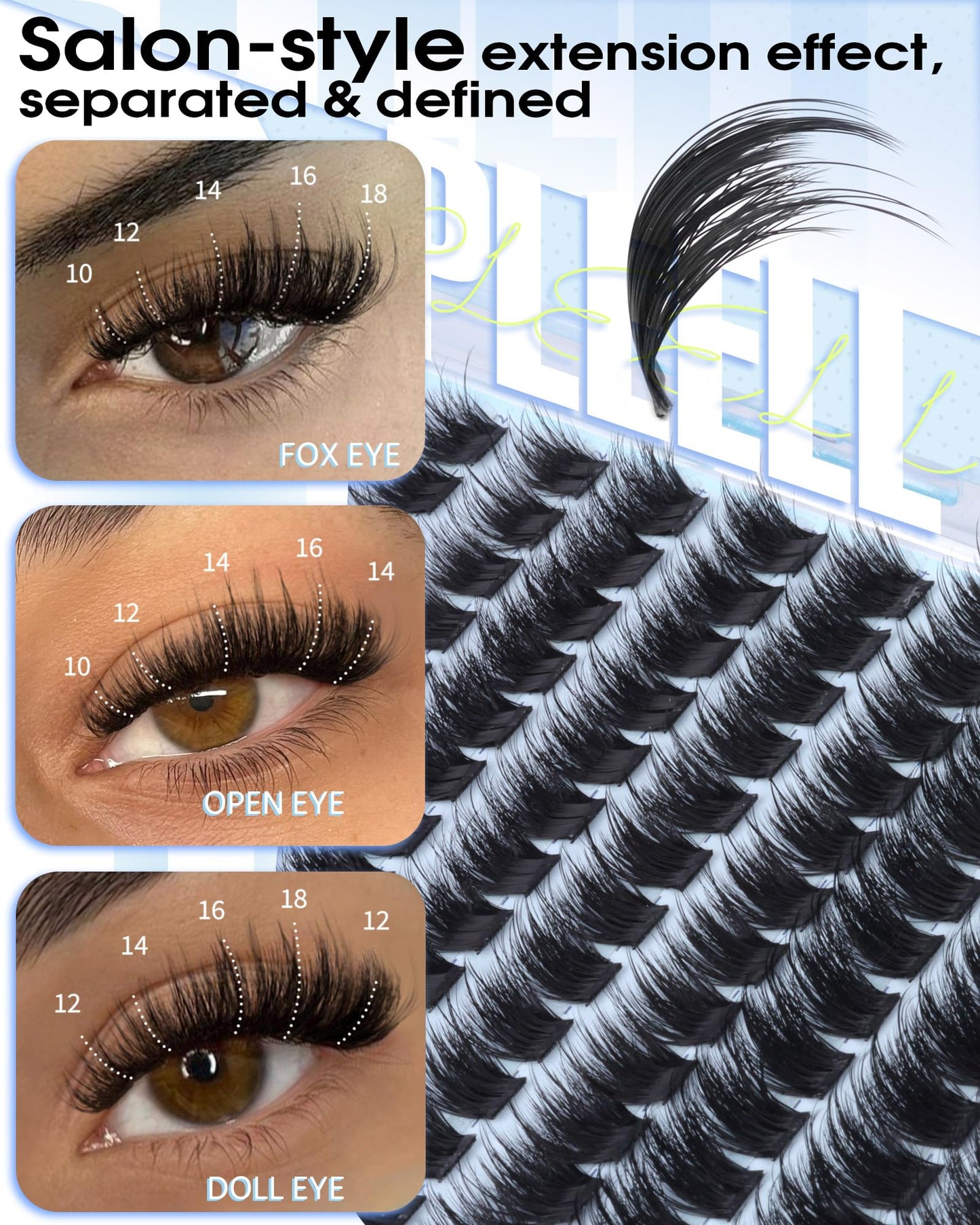 Fluffy Lash Clusters Wispy Eyelash Clusters 10-18mm DIY Cluster Eyelash Extensions D Curl Fairy Lashes Clusters Volume Individual Lashes with Wide Band by Pleell