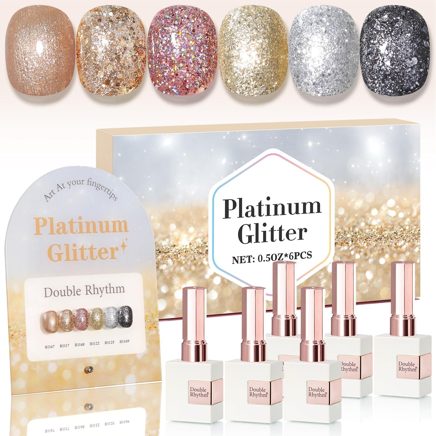 Glitter Gel Nail Polish Set - Cat Eye Magnetic 6 Colors | 15ml Iridescent Shades for DIY Manicure
