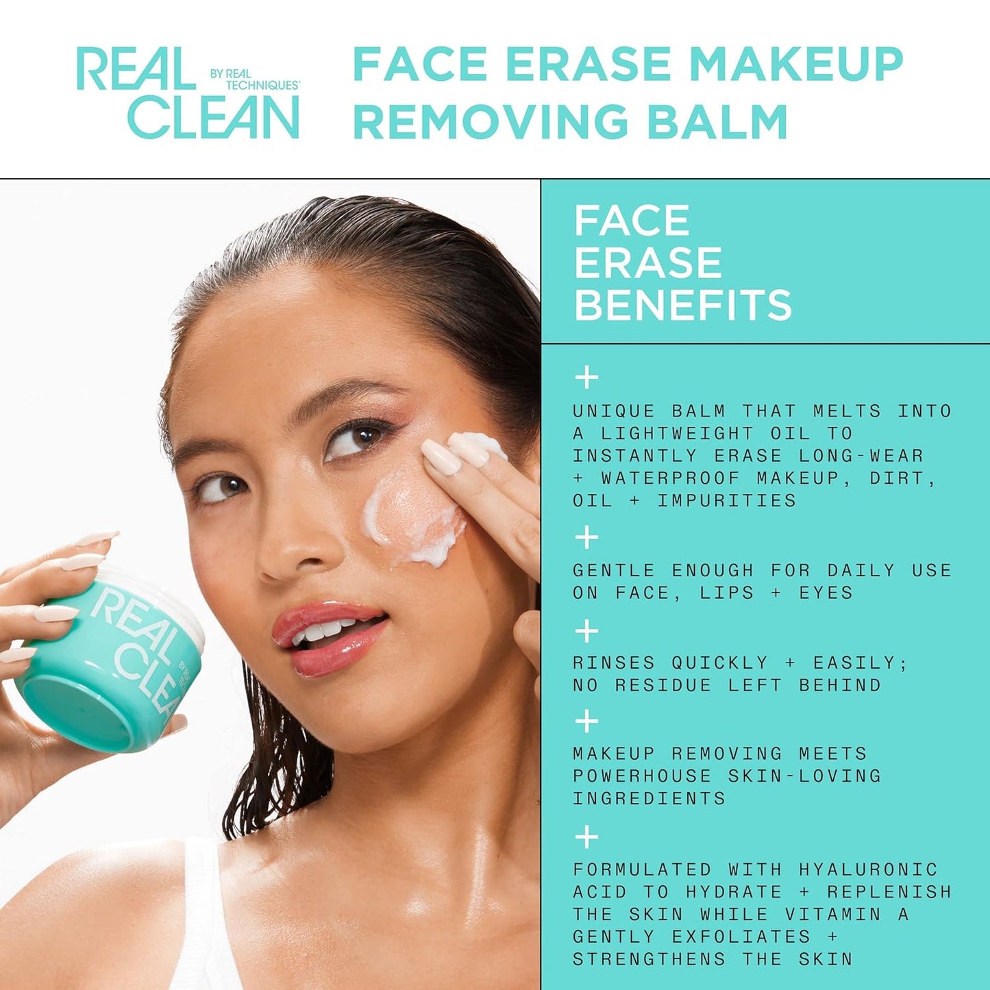 Real Techniques Makeup Removing Balm - Hydrating Cleansing Balm with Hyaluronic Acid & Vitamin A | 2 fl. oz Jar
