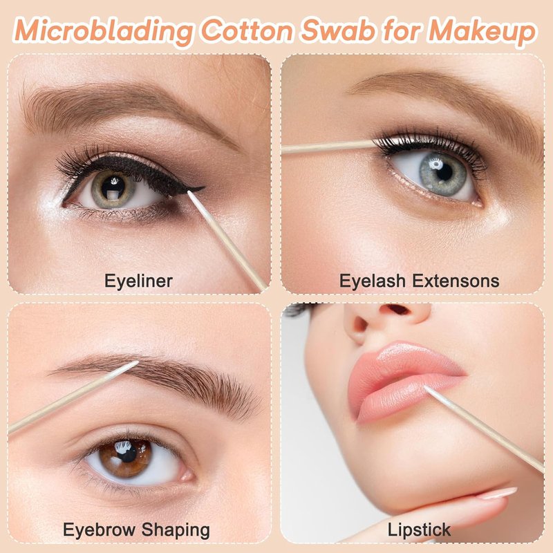 Double Pointed Cotton Swabs - 1000 Pcs Lint-Free Microblading Tool | 4 Inch Precision Makeup Applicators