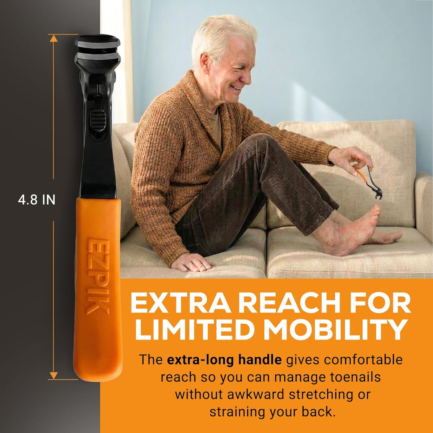 Thick Toenail Clippers for Seniors - Ergonomic Nail Cutter with 4.8” Long Handle & Stainless Steel Blades | Ideal for Weak & Arthritic Hands