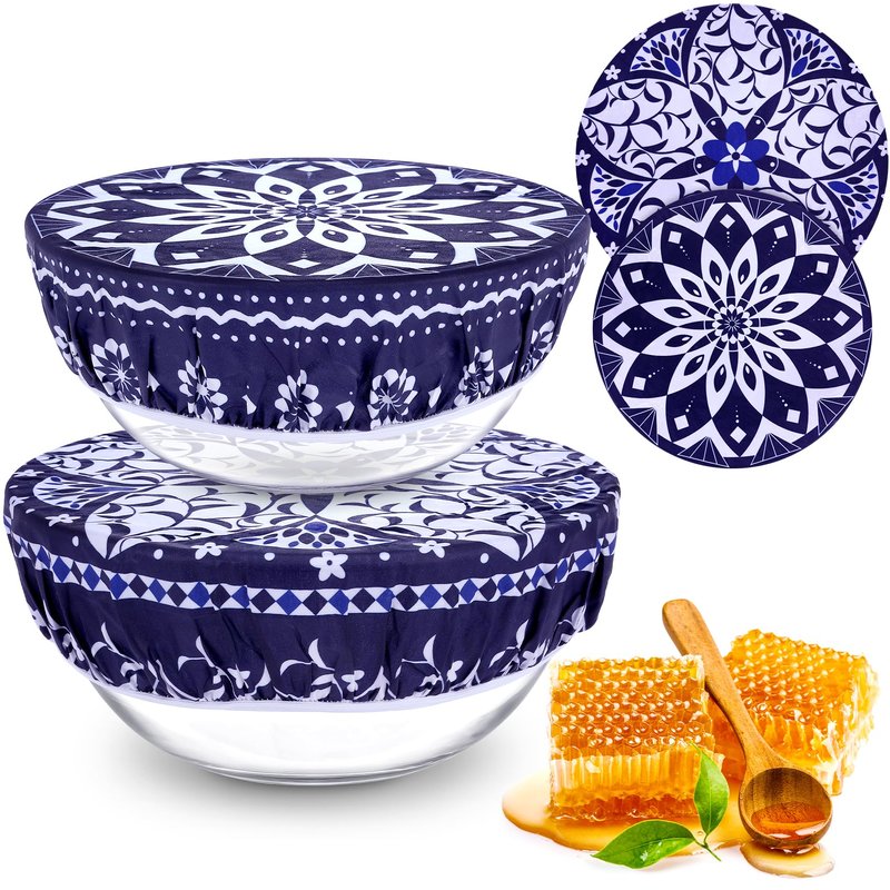 Revahope 2 Large Reusable Beeswax Bowl Covers for Bread Proofing, 10/12 Inch Elastic Beeswax Wraps Cotton Cloth Sourdough Bowl Covers for Proofing Baskets, Mixer Bowls, Food Storage Containers