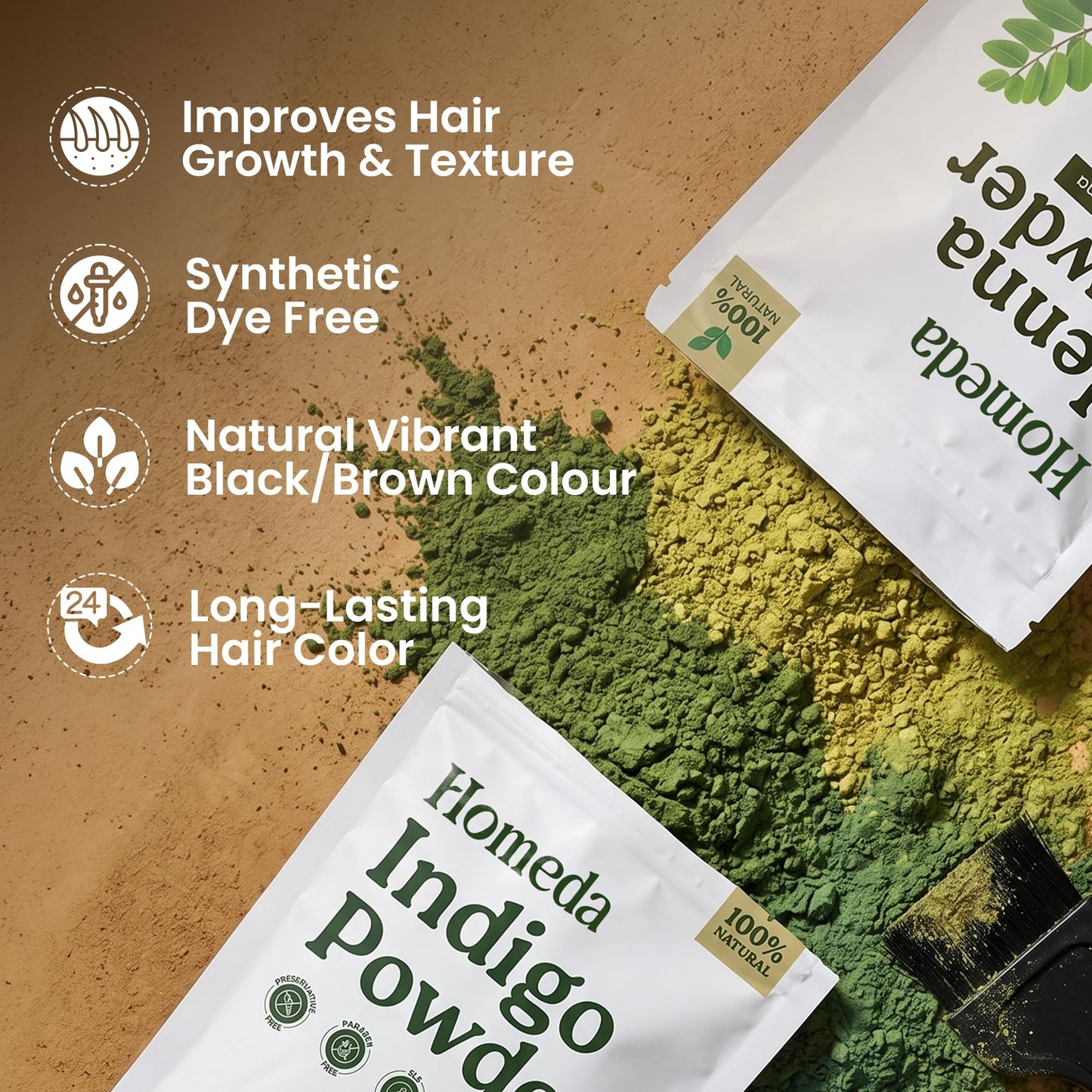 Indigo Powder Organic and Black Henna Powder for Hair Combo (7oz - 3.5oz each) - Natural Henna Indigo For Hair Dye - Black Hair Color (200g)