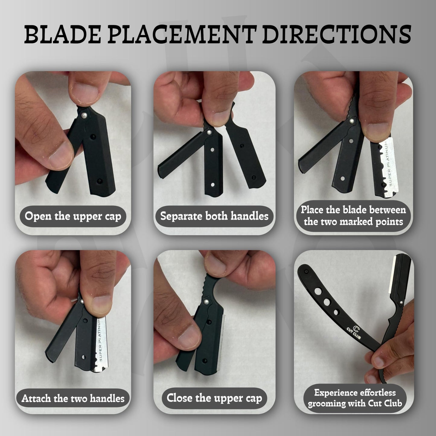 Cut Club® Professional Straight Razor for Men – Stainless Steel Barber Straight Edge Razor Kit with 10 Double Edge Blades, Navajas Para Barbero for Men’s Shaving, Giftable Box & Leather Pouch (Black)