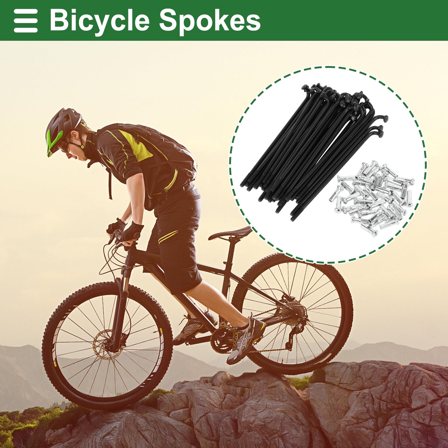 Motoforti Universal Bicycle Spokes Bike Wheel Spokes 14G Carbon Steel Black 1 Set