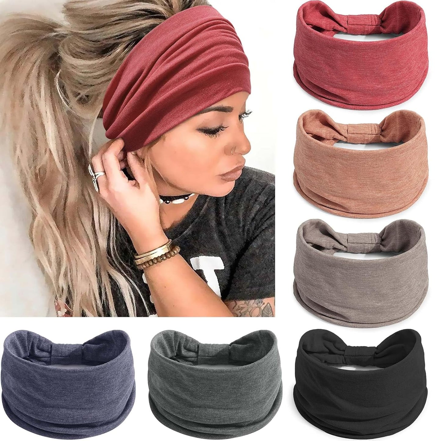 Wide Headbands for Women - No Slip Knotted Turban Hair Accessories | Dark Green Boho Style