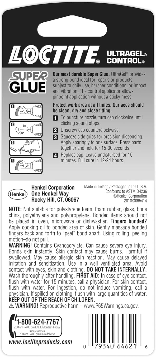Loctite Super Glue Ultra Gel Control - Clear Cyanoacrylate Adhesive for Plastic, Wood & Metal | 0.14 fl oz
