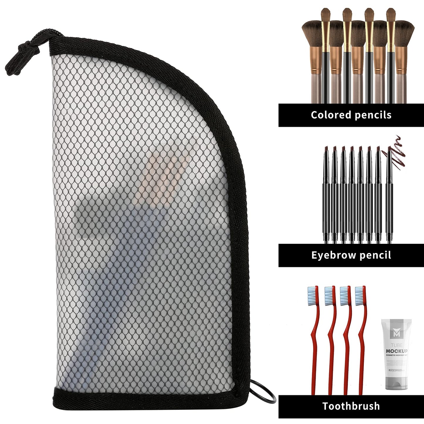 patu Standing Travel Toiletry Bag - Transparent Waterproof PVC Mesh Pouch with Triangle Design for Bathroom Essentials & Personal Care, Black