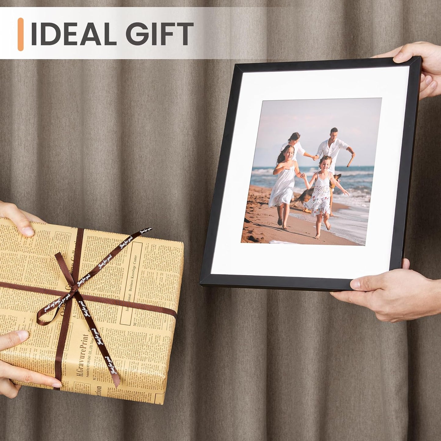 Upsimples 11x14 Picture Frame - Display 8x10 Photos with Mat or 11x14 Without Mat | Black Wall Hanging Frame