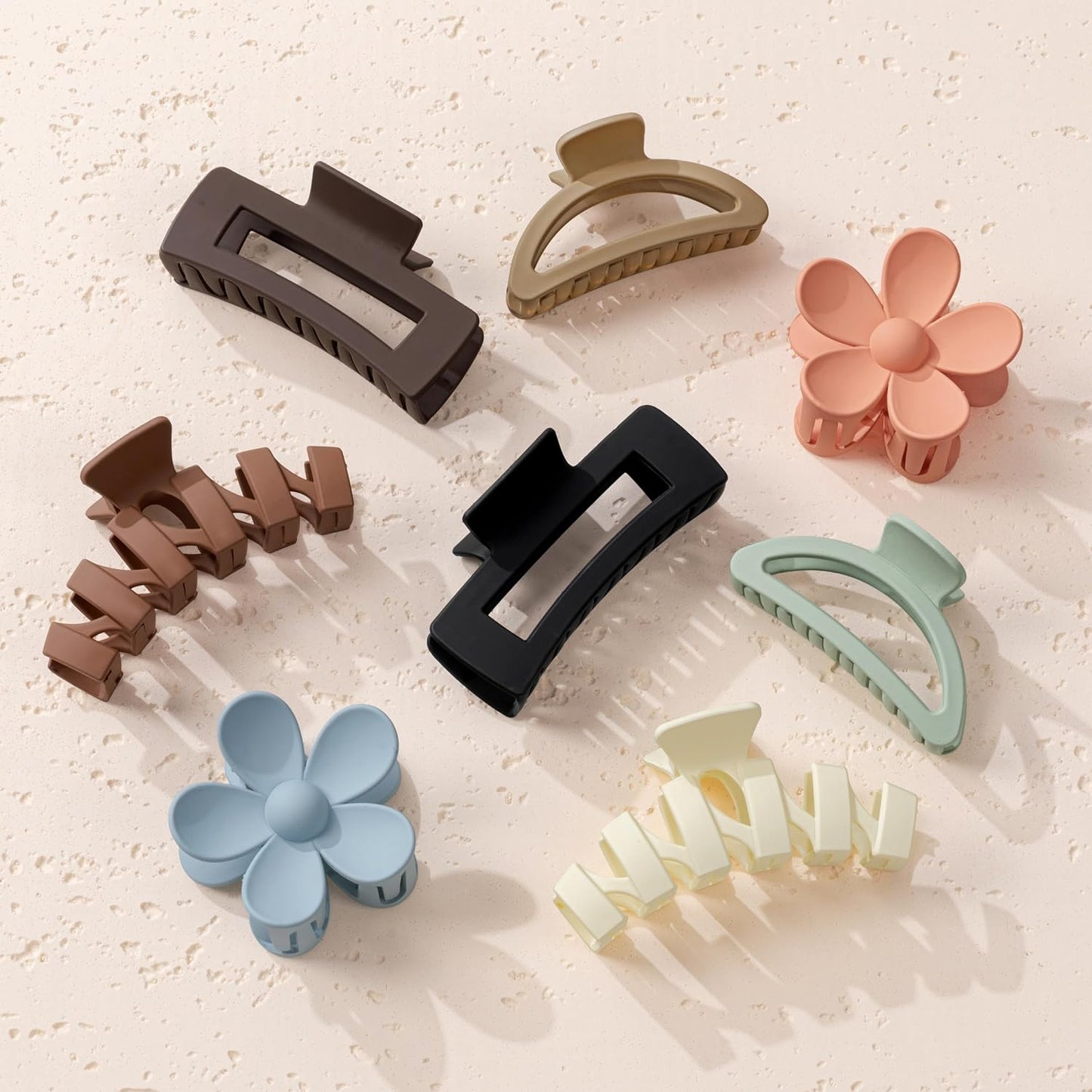 Flower Hair Clips - 8PCS Non-Slip Claw Clips for Thick Hair | Multi-Style Neutral Colors Set