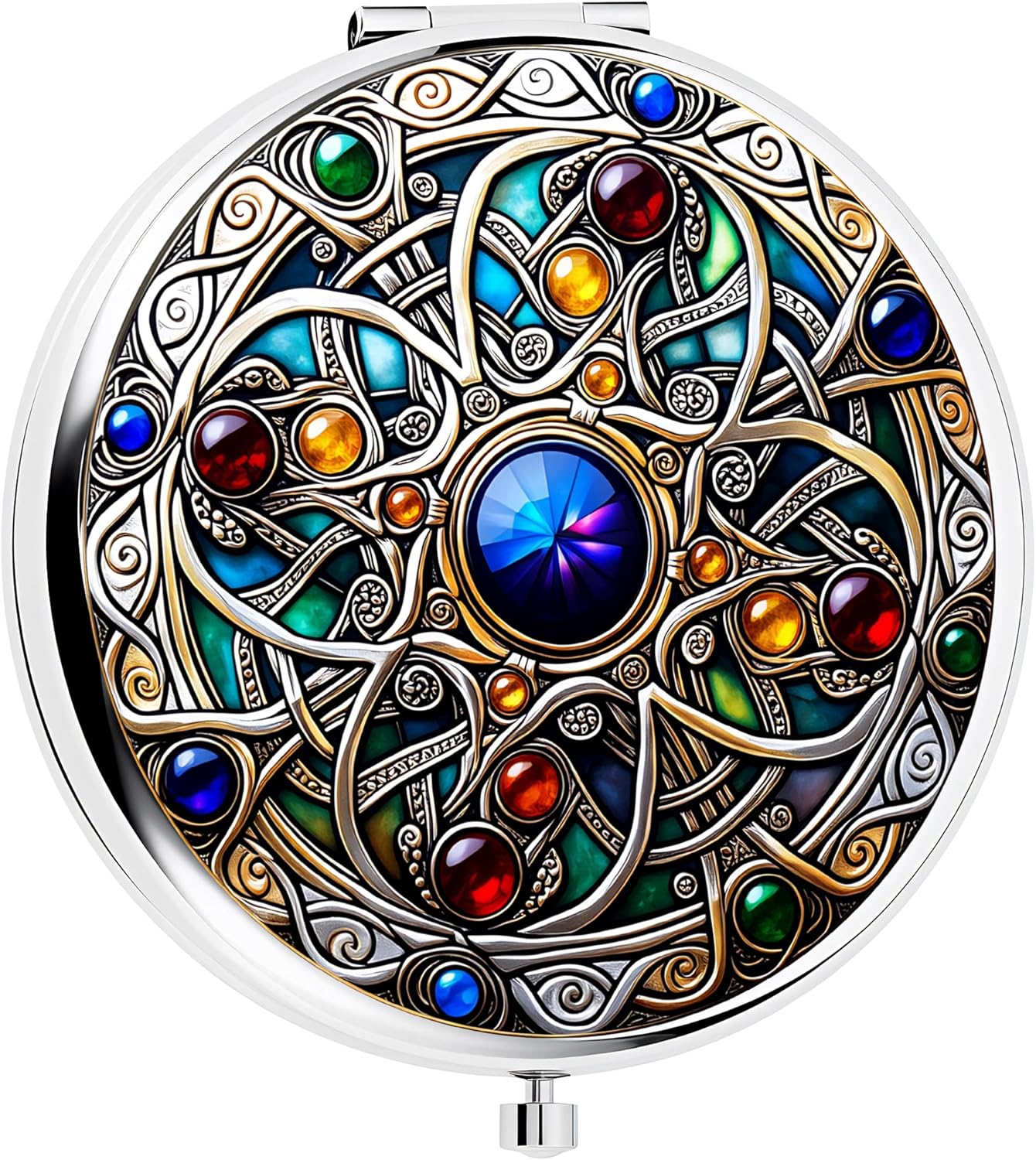 Double-Sided Silver Compact Mirror - 2.8 Inch Folding Makeup Mirror with Celtic Knot Design | Perfect Gift for Women