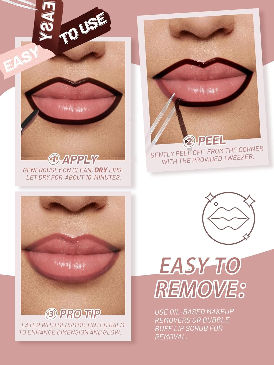Lip Stain - Long Lasting Matte Lip Tint Tattoo | Waterproof, Highly Pigmented Color in Nude Pink